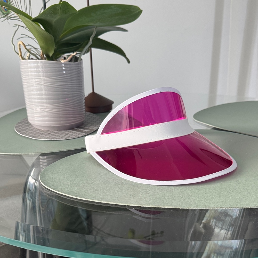 NEW Hot Pink Neon Sun Visor Hat White Trim Y2K Miami Beach Style